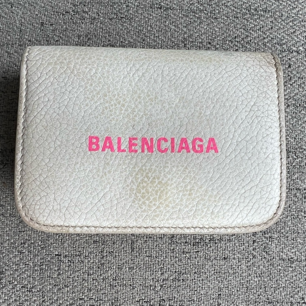 Balenciaga white and pink trifold wallet